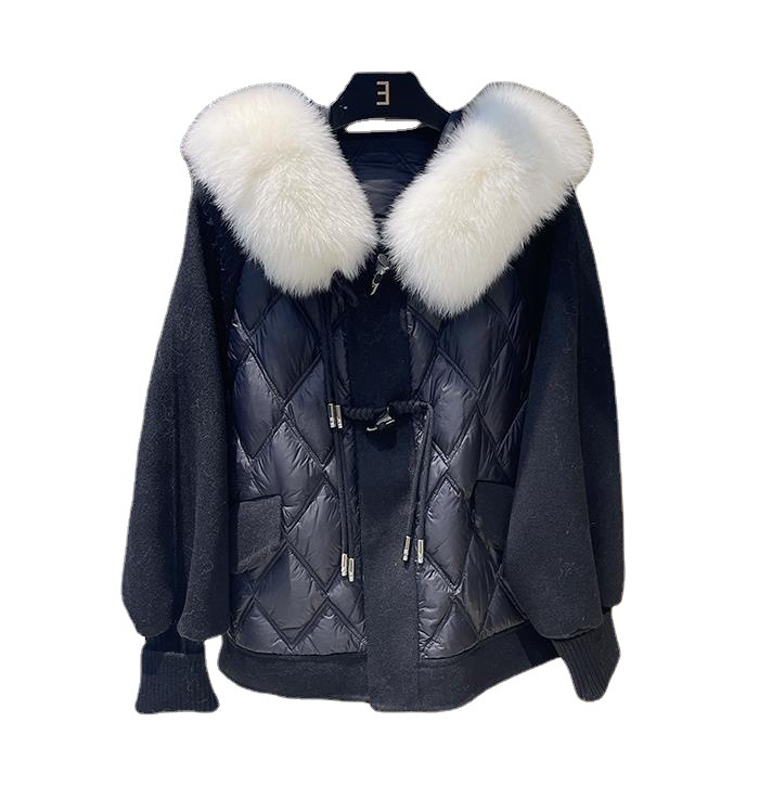 jaqueta de inverno engrossada oversize solta gola com capuz raposa cabelo quente ah pato branco para baixo roupas de rua casaco designer clássico novo estilo