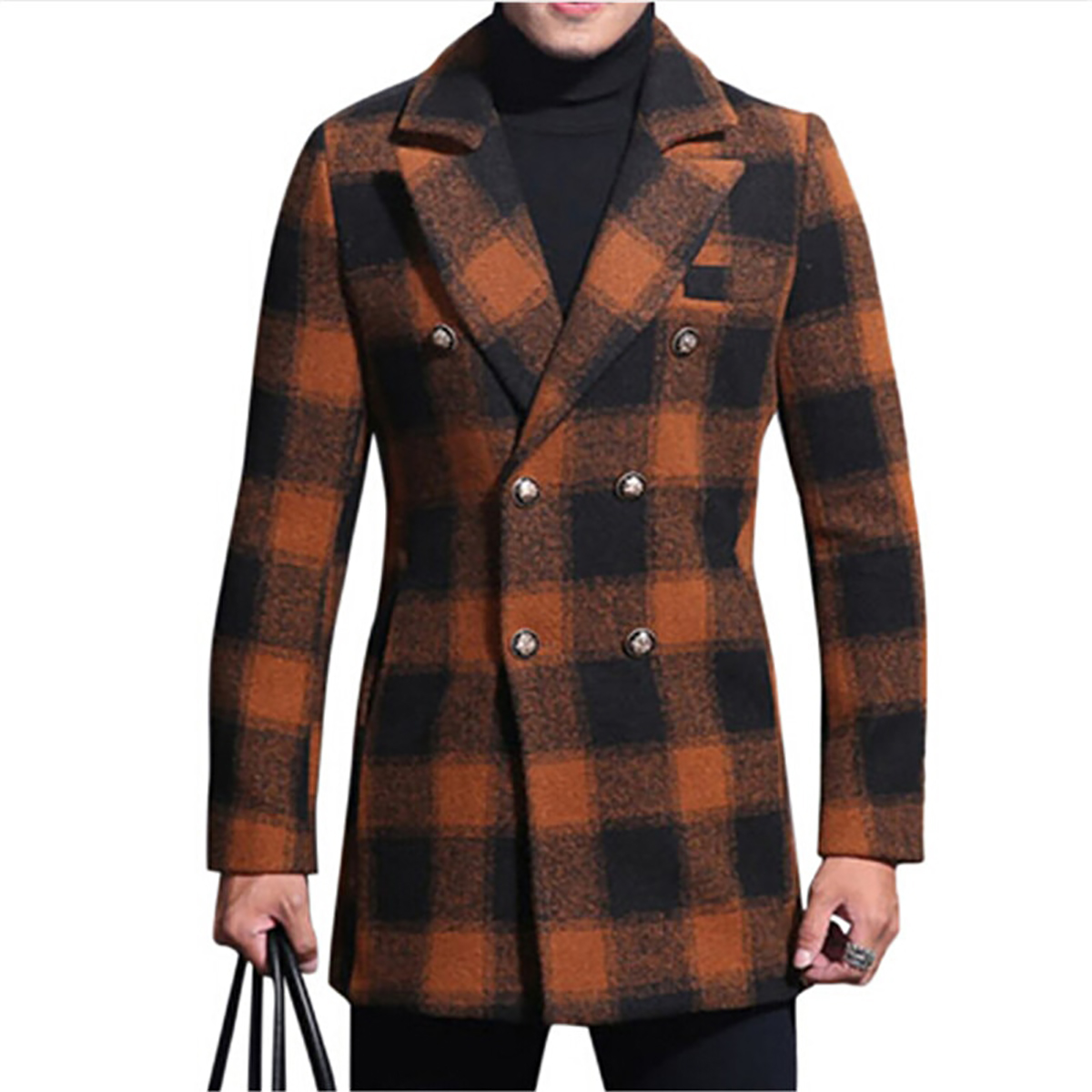 One Piece Handsome Wedding Tuxedos Men Suit Woolen Cloth Damier Check Outer Pockets Modern Customized Business Coat Peaked Lapel Autumn Winter