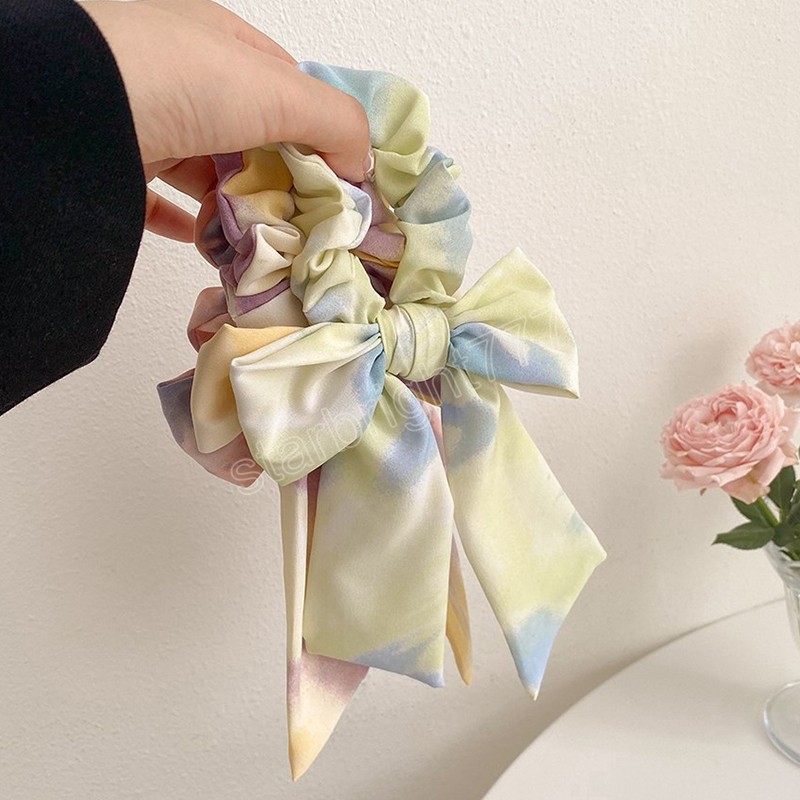 Coreano Bowknot Corda capelli Tie Dye Ponytail Holder Nastro lungo Elastico Fasce capelli Copricapo Accessori capelli da donna