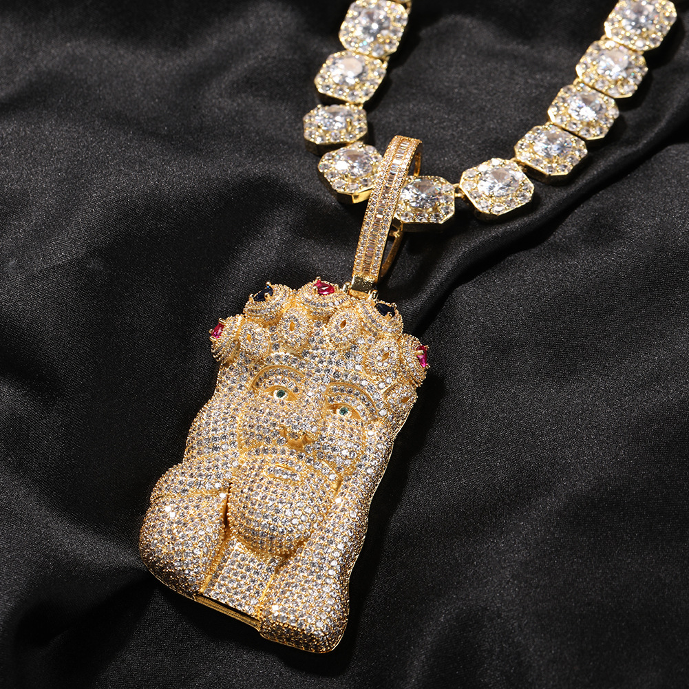 Ожерелье с подвеской в стиле хип-хоп для большого человека, блестящий циркон, настоящее белое золото, Jewelry300Z