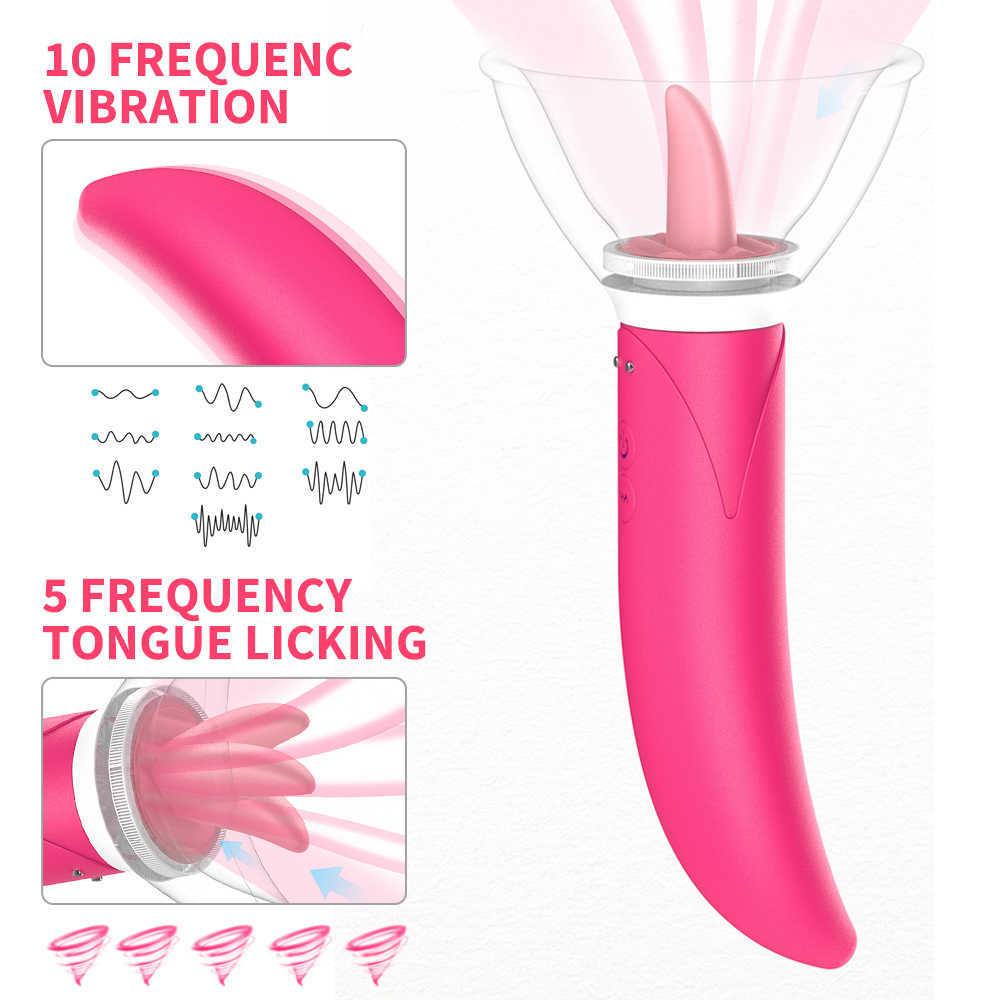 Articoli di bellezza Pompa leccare la lingua Vibratori Giocattoli sexy le donne Vagina Capezzolo Massaggio al seno Clitoride Vibratore punto G Dildo Doppia testa