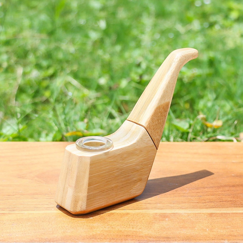 Latest Natural Bamboo Wood Pipes Dry Herb Tobacco Filter Thick Glass Bowl Portable Rotate Hand Wooden Tube Cigarette Smoking Holder DHL