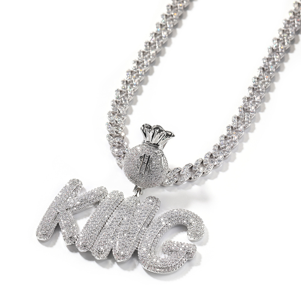 Hip Hop A-Z Nombre personalizado Letras Colgante Collares Símbolo de dólar Hebilla Circonita ostentosa completa