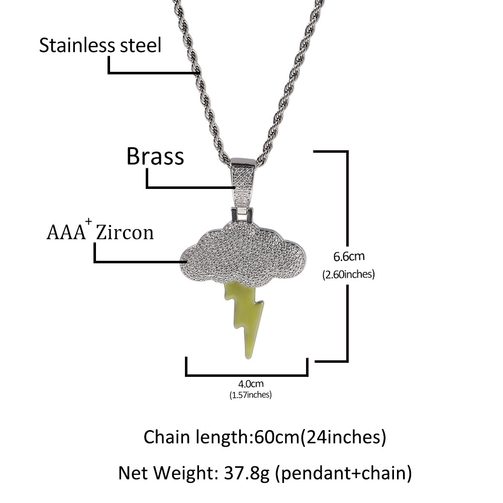 Hiphop wolken bliksem hanger ketting vol bling zirkoon echte witgouden vergulde sieraden