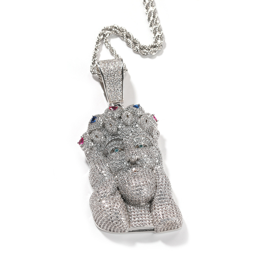 Hip Hop grande personne pendentif collier Bling Zircon véritable plaqué or blanc bijoux 280o