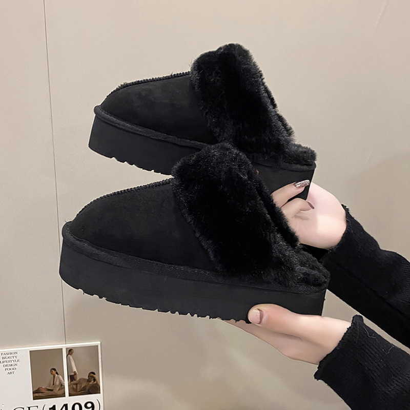 Bot Kış Marka Peluş Pamuk Terlik Kadınlar Flats Ayakkabılar 2022 Yeni Moda Platformu Gündelik Ev Süet Kürk Sıcak Slingback Flip Flops 221215