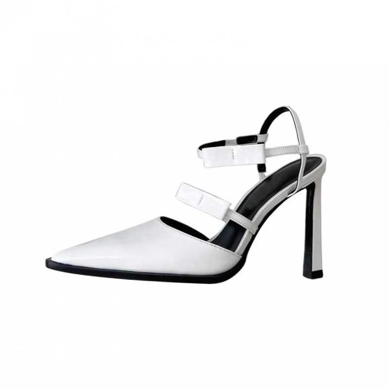 Kl￤nningskor 2022 Spring New Black High Heels Women's Soft Leather Pointed Toe Baotou Pumps Thin Heel Strap White Sandals Office Party Shoes 221224