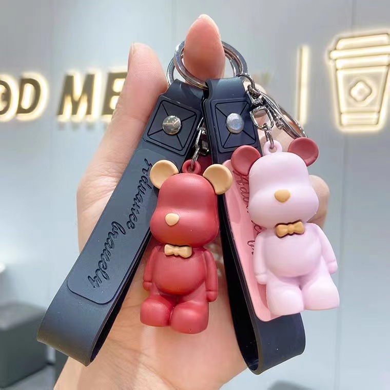 الإبداع بومجوم شرابات الرسوم المتحركة popobe bear keychain bowtie silicone سلسلة مفاتيح السلسلة القلادة keyyrings سلاسل مفتاح السلاسل للنساء من أجل مفاتيح السيارات