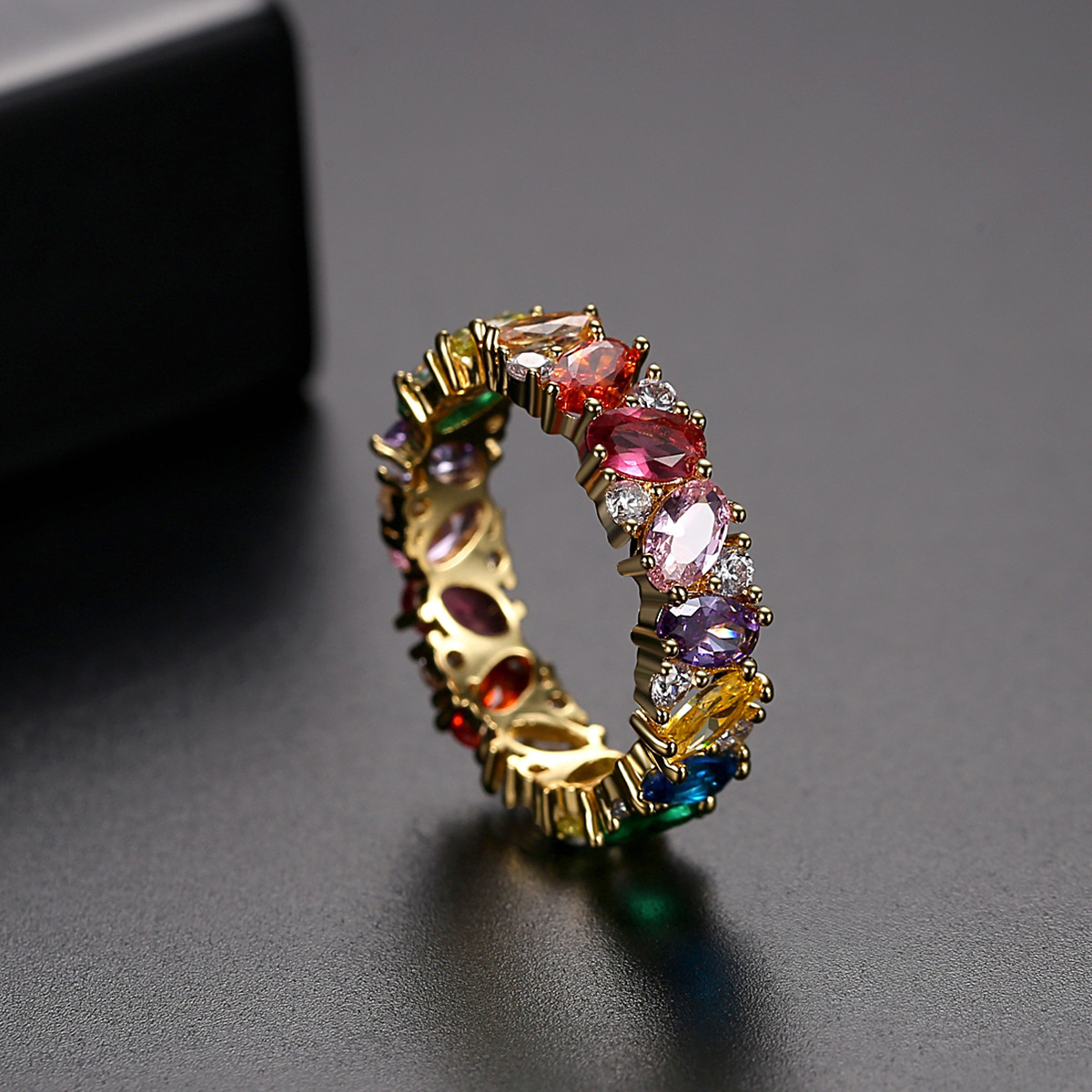Klasyczne pierścionki z drobnym zespołem biżuteria Rainbow Diamonds 925 STRIBLING SREBRE FULL CUT CUT White Topaz CZ Diamond Stones Eternity S226m