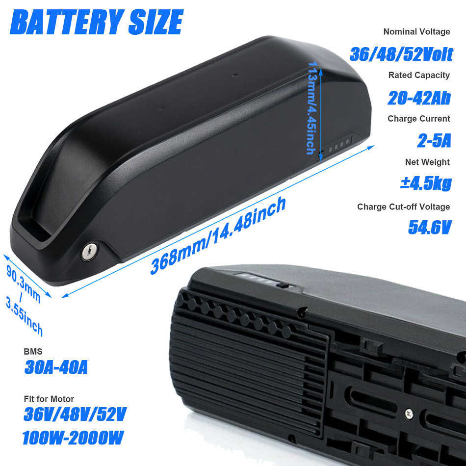 48V 13AH 20AH 1000W POLLY E-BIKE LI-INION LITHIUM BATTERY 36V 22AH 52V電気自転車18650セル充電式バッテリー35A BMS