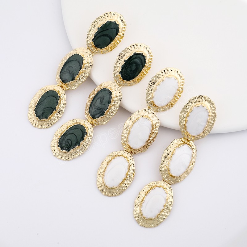 Boucles d'oreilles longues pendantes en pierre artificielle pour femmes, Vintage, multicouches, ovale, épissage en métal, pendentif, bijoux