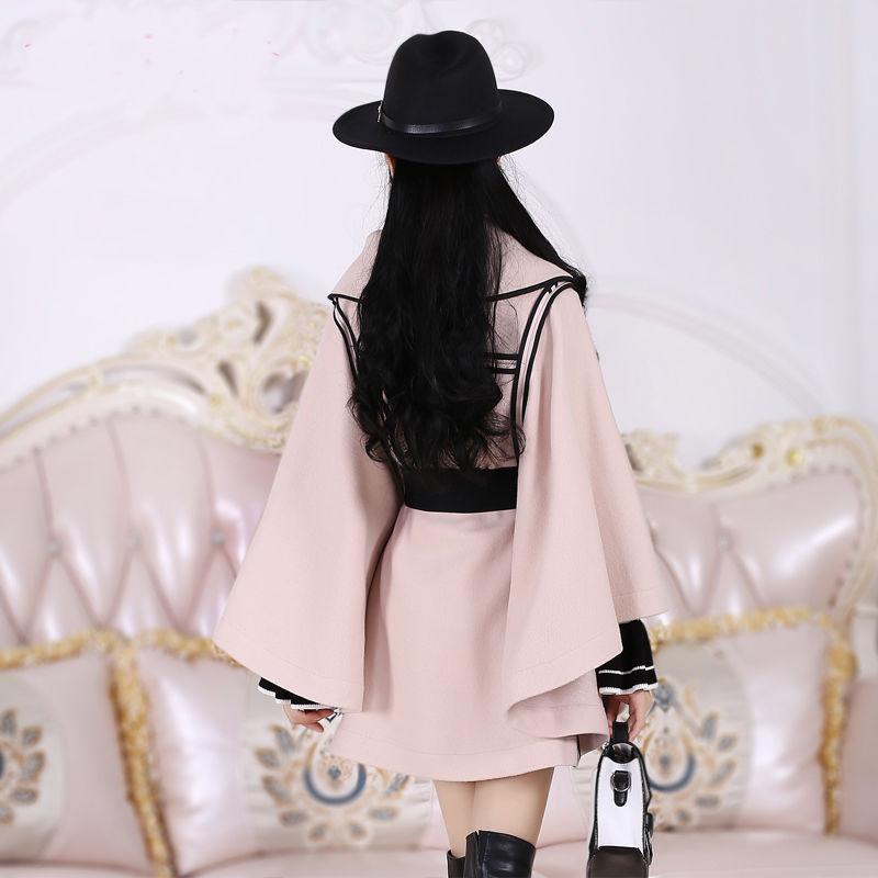 2023 Autumn Wool Coat Shawl Cape Poncho With Belt Women Mid-length Korean Sleeveless Plus Size Ladies Cape Winter Coats