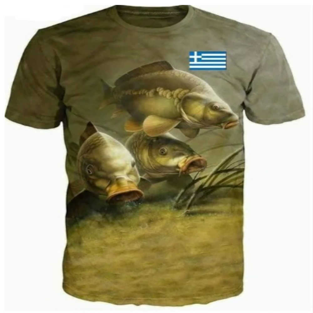 Мужские футболки 3D футболки Tees Top Top Carp Fish Print Мужчины женщины повседневная дышащая круглая шея спортивная спортивная одежда