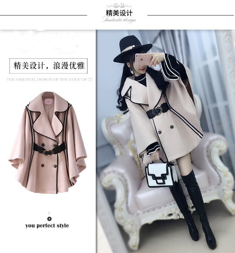 2023 Autumn Wool Coat Shawl Cape Poncho With Belt Women Mid-length Korean Sleeveless Plus Size Ladies Cape Winter Coats