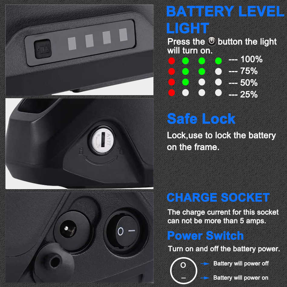 48V 13AH 20AH 1000W POLLY E-BIKE LI-INION LITHIUM BATTERY 36V 22AH 52V電気自転車18650セル充電式バッテリー35A BMS