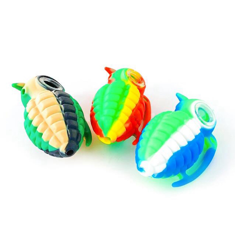 Silicone Colorful Grenade Style Pipes Herb Tobacco Oil Rigs Glass Porous Hole Filter Bowl Portable Handpipes Smoking Cigarette Holder Tube Wholesale DHL