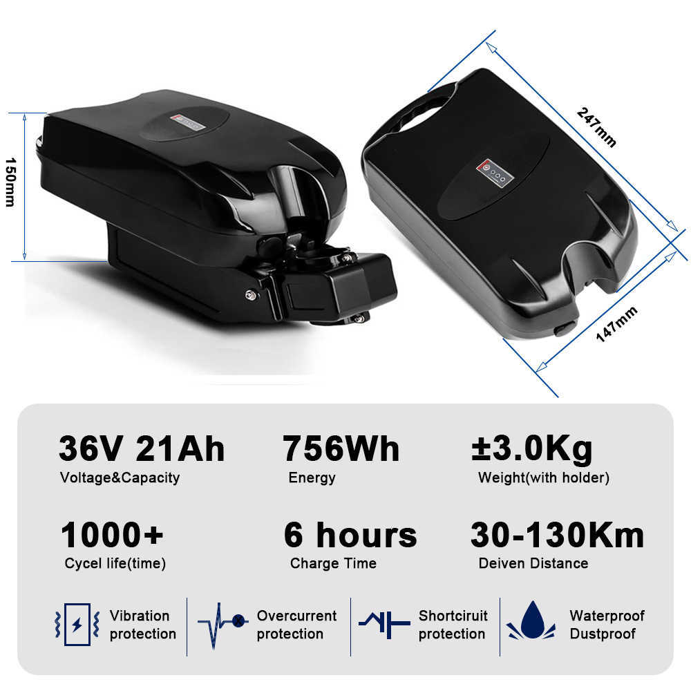 Little Frog 24V 36V 48V 21ah Bateria de lítio de íons de lítio para bicicleta elétrica de bicicleta eletrônica Post 18650 Batteria para 1000W 500W Motor