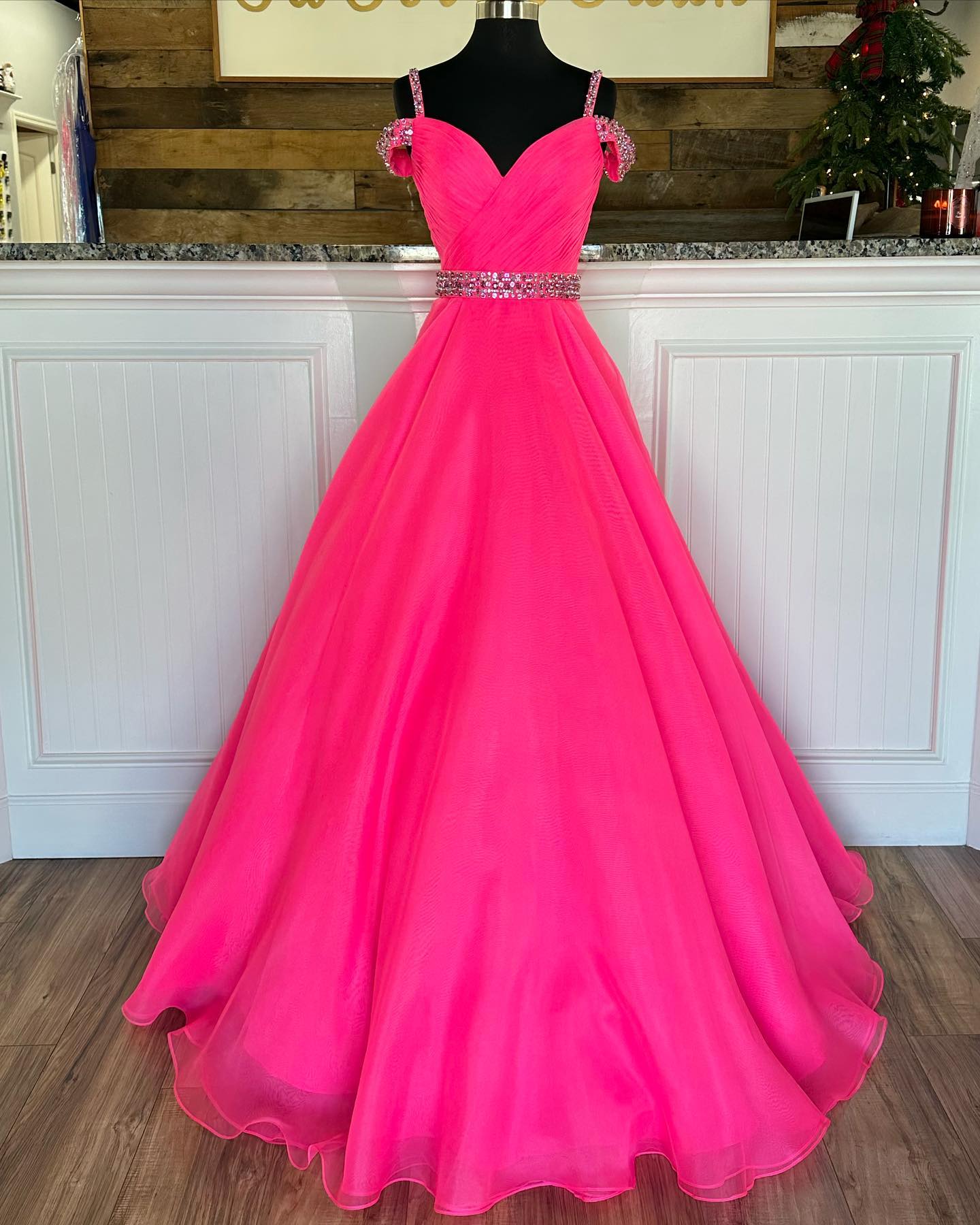 Preteen Teen Girls Pageant Dress 2023 Ballgown Detailed AB Stones Juliet Sleeves Little Kid Formal Party Birthday Wedding Guest Gown Orchid Ice-Blue Fuchsia Organza