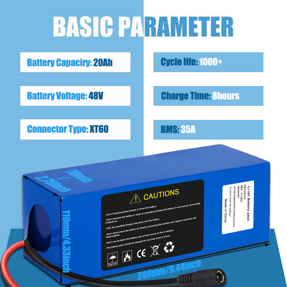 48V 21Ah Vélos Électriques Batteries Au Lithium18650 Cellule Li-Ion 36V 52V 60V Batterie pour Scooter Ebike 250W 1000W 1500W Moteur