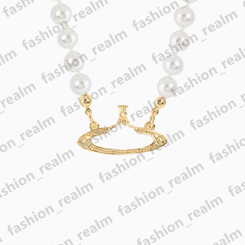 collane di perle braccialetto di perline pin saturno orecchini a bottone collana pendente diamante rame placcato oro 18 carati gioielli firmati Clavicle253A