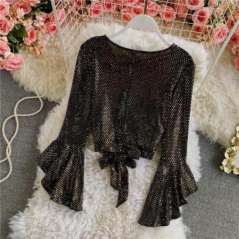 Lady's Shirt Autumn 2023 Women's Knits & Tees New Women's Retro British Double Breasted High Waist Short Chiffon Blouse Tops