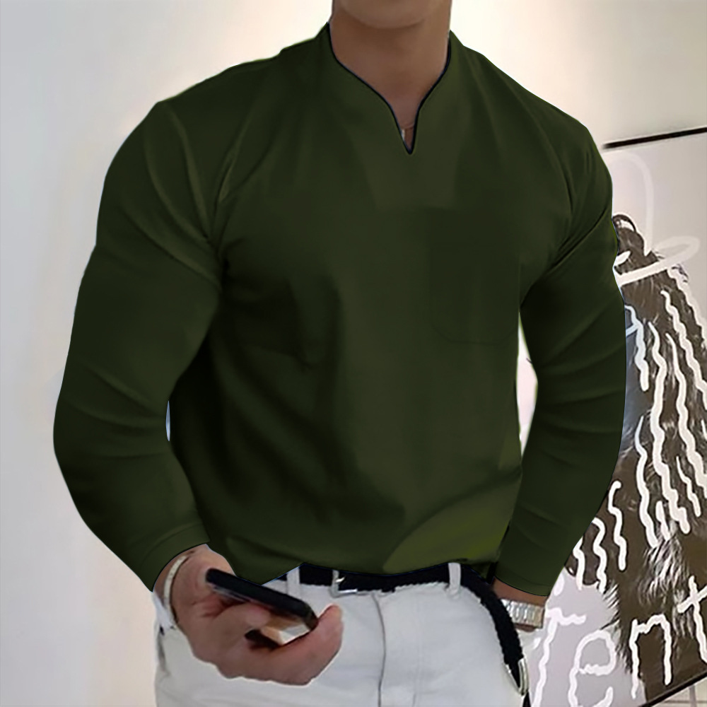 Mężczyźni swobodny pasy mięśniowe koszule moda długie rękaw Slim T-slim v bawełniane koszule plus rozmiar