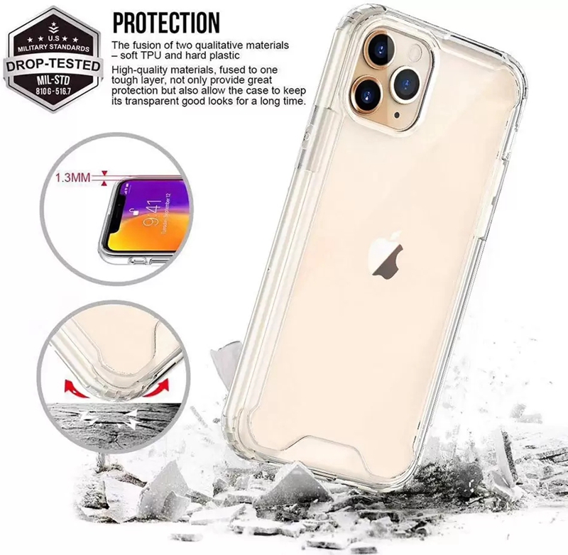 Прозрачный акрил ТПУ ПК Shockper -защита телефона для iPhone 14 13 12 Mini 11 Pro Max XR XS 6 7 8 Plus Samsung Note20 S20 S21 S22 Ultra A12 A22 A32 A52 A72 S21FE прозрачный корпус