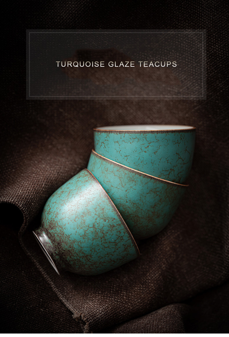 45 ML Céramique Turquoise Glaçure Tasse À Thé Poterie Grossière Kung Fu Tasses À Thé Traditionnel Résistant À La Chaleur Drinkware