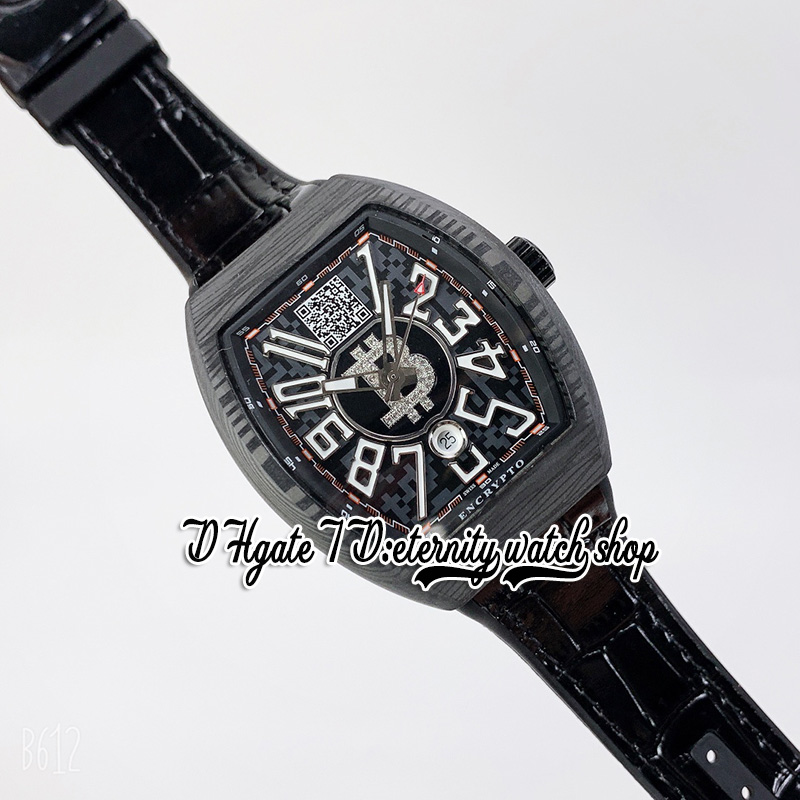 ABF Vanguard Encrypto V45 A2824 Automatisk herrar Titta på kolfibrer Fodral Black Dial With Bitcoins Plånbok Adress Läderrem 2023 Super Edition Eternity Watches