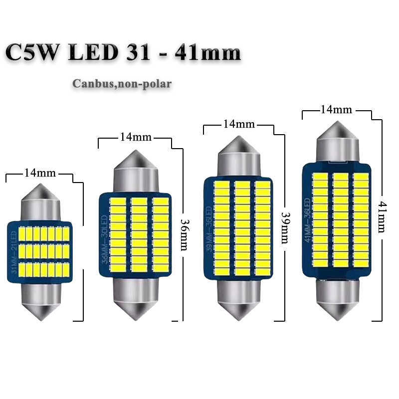 C5wof LED LED -Glühbirne Canbus 31 mm 36 mm 39 mm 41 mm 7000k Weiß Auto Innenkuppel Lesart Map Nummernschild Light Trunk Lampe