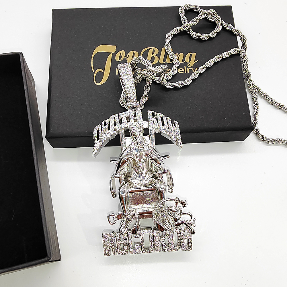 Hip Hop Large Death Row Records Pendant Necklace 5A Zircon 18K Real Gold Plated9646053