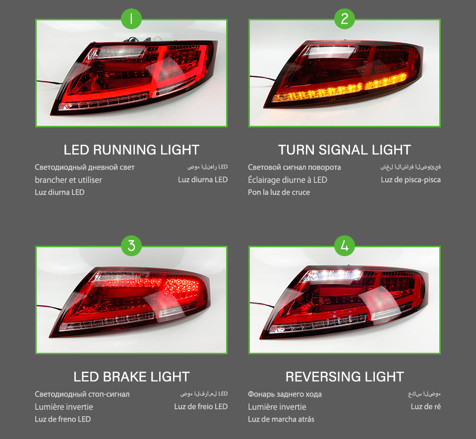 Car الخلفي التجميع عكس وقوف السيارات مصابيح تشغيل لأودي TT LED ضوء الذيل 2006-2014 المصباح الخلفي دفق ديناميكي لافتة الانعطاف