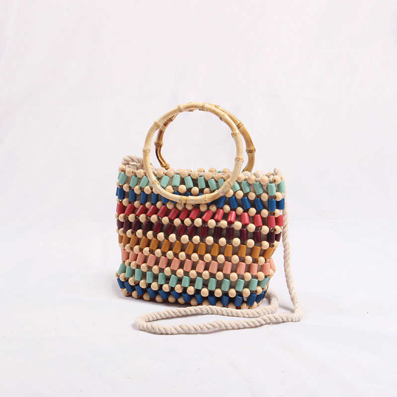 Sac de plage 2019 couleur fait à la main perlé enfants Portable unique épaule sac de messager perle tissé femme paille 221226