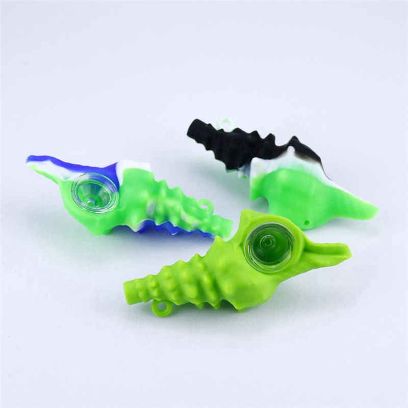 Wholesale Colorful Silicone Conch Style Pipes Portable Key Ring Herb Tobacco Oil Rigs Glass Porous Hole Filter Bowl Handpipes Smoking Cigarette Holder Tube DHL