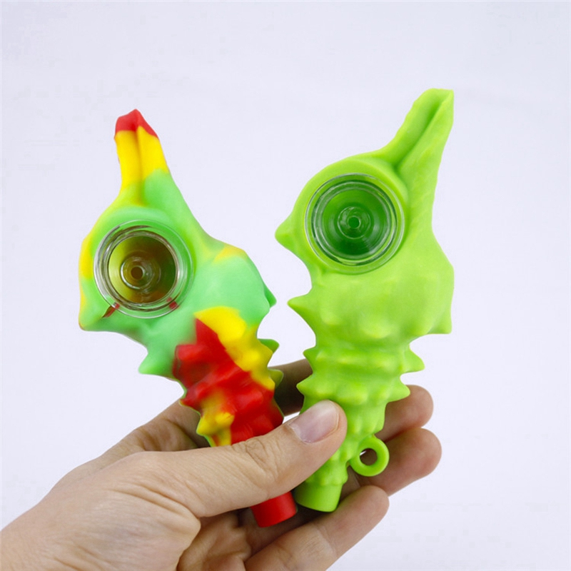 Wholesale Colorful Silicone Conch Style Pipes Portable Key Ring Herb Tobacco Oil Rigs Glass Porous Hole Filter Bowl Handpipes Smoking Cigarette Holder Tube DHL