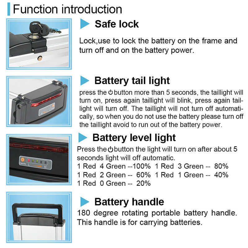 Batterie de vélo électrique avec support arrière, 36V, Samsung Panasonic LG 18650, avec Double bagage, pour moteur 2000W, 1500W, 1000W, 750W, 500W, 24 à 28 pouces