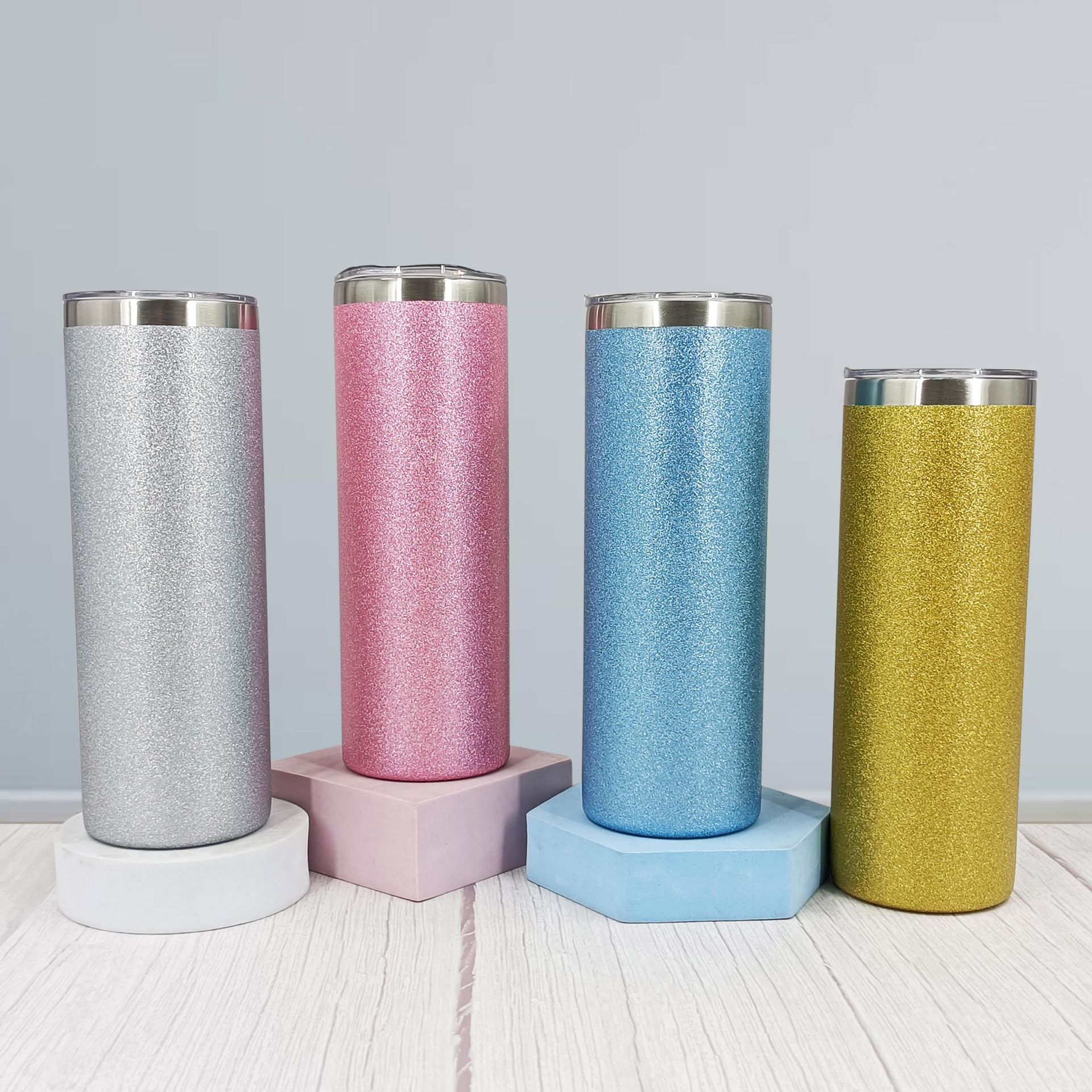 Kanada Depo 20oz Sublimasyon Metal Jant Paslanmaz Çelik Düz Su Şişesi ile Kaba Glitter Tumbler Protable Açık Kupalar Karışık 4 Renk B5