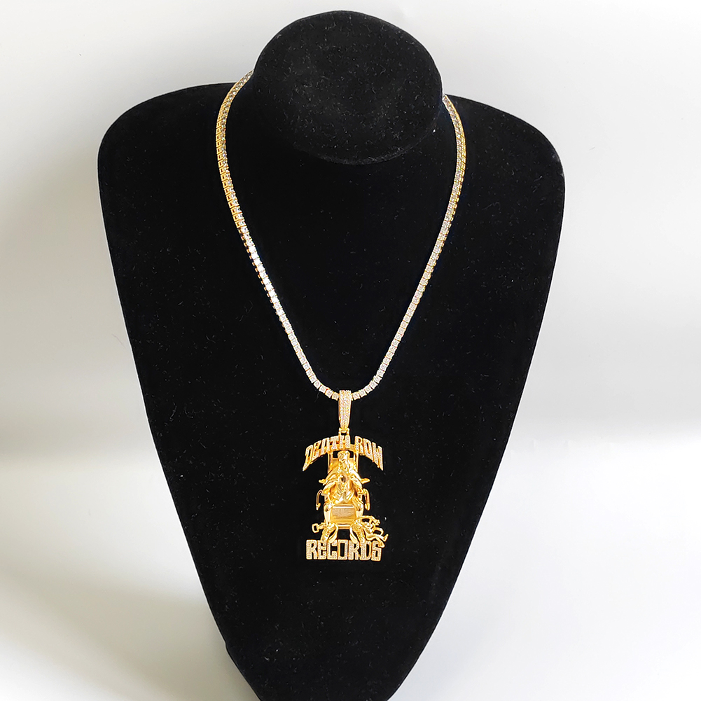 Hip Hop Large Death Row Records Wisiant Naszyjnik 5A Cyrkon 18k Real Gold Slatated7174086