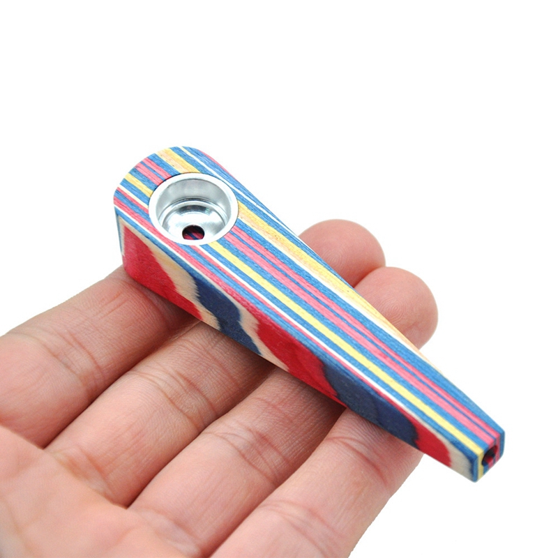 Cool Colorful Natural Wooden Smoking Tube Dry Herb Tobacco Metal Filter Bowl Portable Mini Handmade Wood Cigarette Hand Holder Pipes