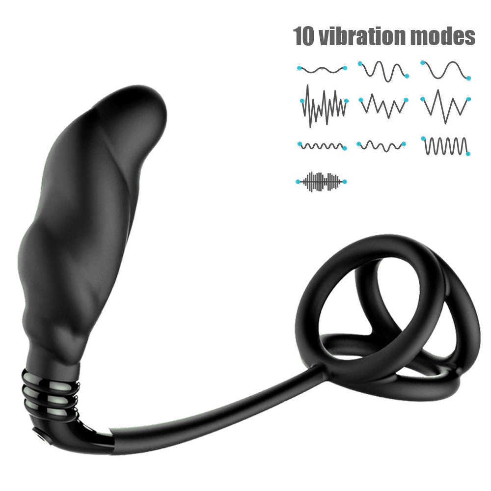 Skönhetsartiklar Uppvärmning av manlig prostata massage vibrator anal plug fördröjning utlösning ring rumpa fjärrkontroll sexiga leksaker för män 10 lägen