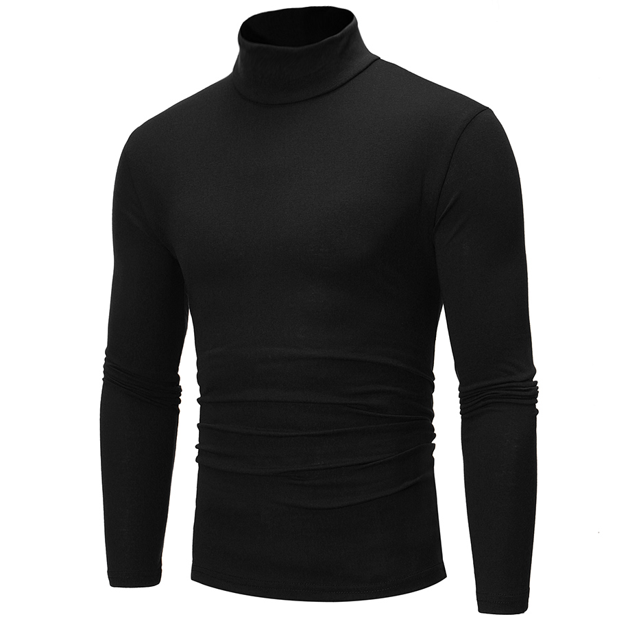 Vente en gros hommes chemises décontractées mince basique col roulé à manches longues T-Shirts polaire tricoté pull haut