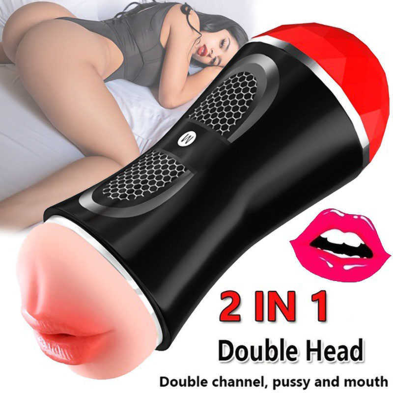 Beauty Items 2 In 1 Male Real Vagina Deep Throat Double Masturbator Adult Endurance Exercise sexy Toy Pussy Masturbators for Men Shop