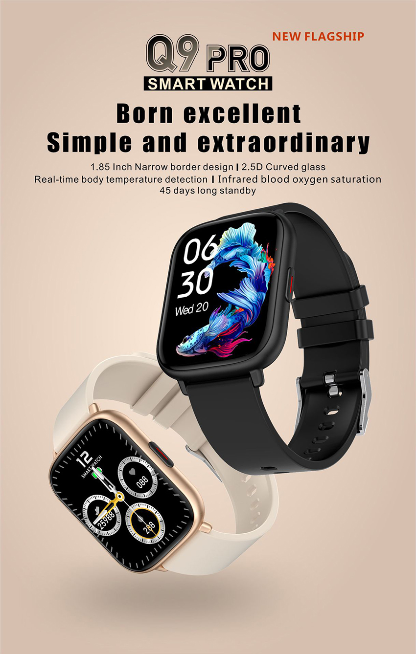 Q9PRO GT2 Smart Uhr Männer Frauen Fitness Smartwatch Temperatur Herz Rate Monitor Tracker IP68 Wasserdichte Uhr Für Android IOS