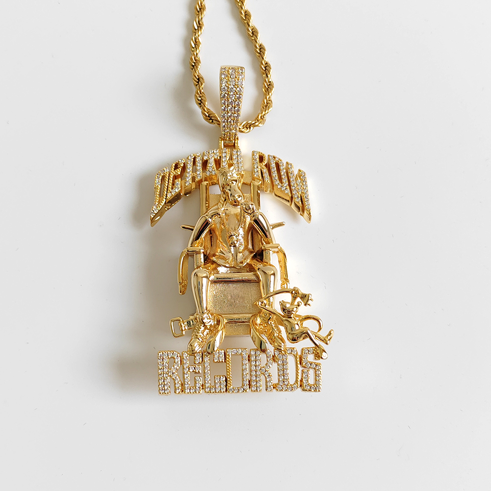 Hip Hop Large Death Row Records Netlace 5A Zircon 18k Plated Gold Plated