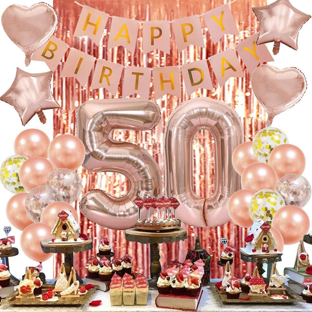 Set di palloncini dorati rosa Palloncini feste Confine transfrontaliero Compleanno bambini Matrimonio d'oro e altro pacchetto di palloncini in pellicola di alluminio digitale Regalo la decorazione della casa