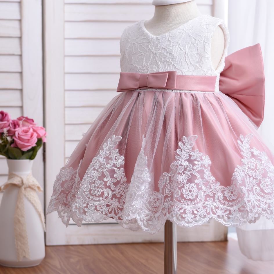 Vestido tutú con lazo de encaje para niña pequeña, vestidos de princesa para bebé, primer año, vestido de cumpleaños, fiesta infantil, desfile, vestido de bautizo