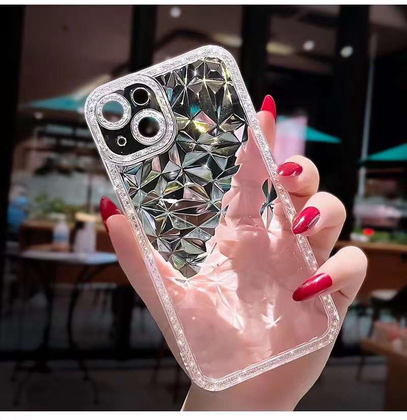 Étuis TPU souples à grain de diamant Bling pour iPhone 15 14 Pro Max 13 12 X XR XS 8 7 Plus Iphone15 Trou fin Clear Transparent Crystal Glitter Couverture arrière de téléphone portable