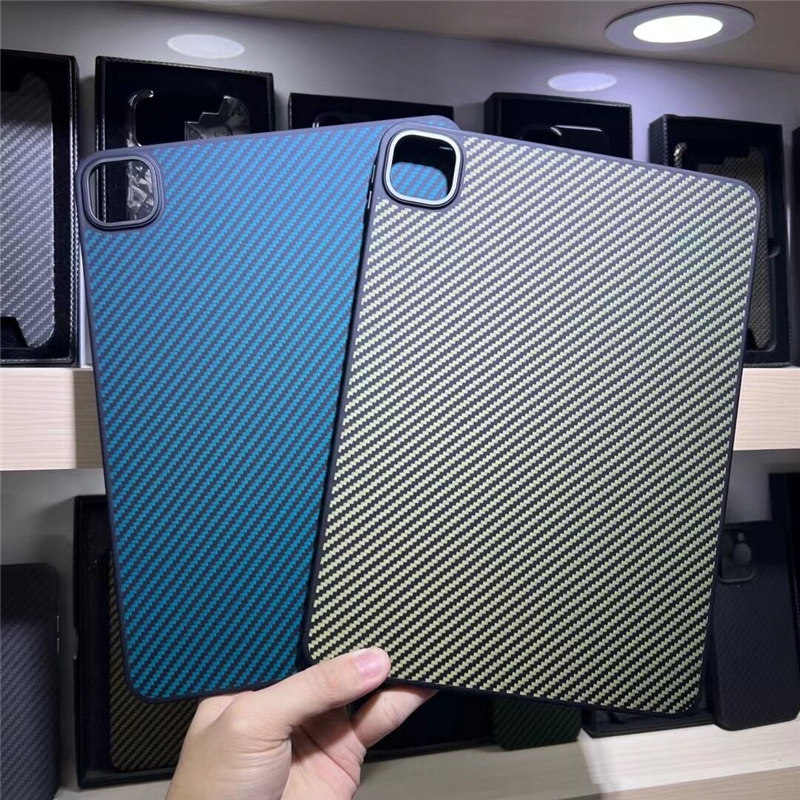 Véritable véritable fibre de carbone aramide mince étui pour Apple iPad Pro 11 pouces anneau en métal couverture arrière rigide