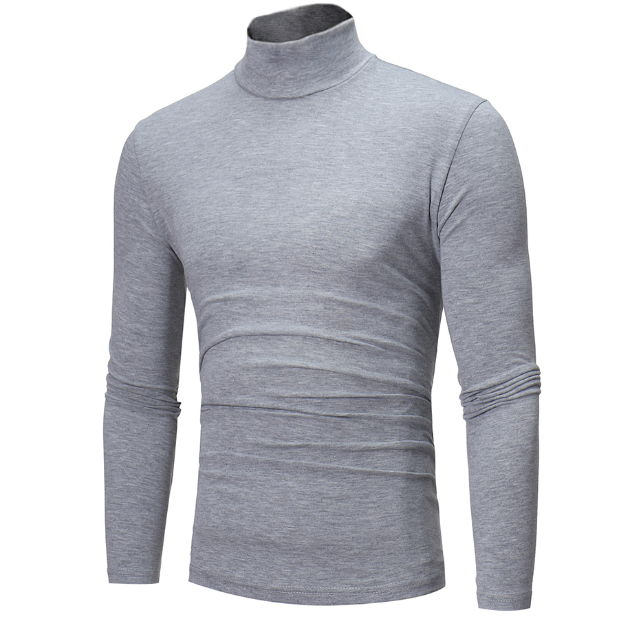 Vente en gros hommes chemises décontractées mince basique col roulé à manches longues T-Shirts polaire tricoté pull haut