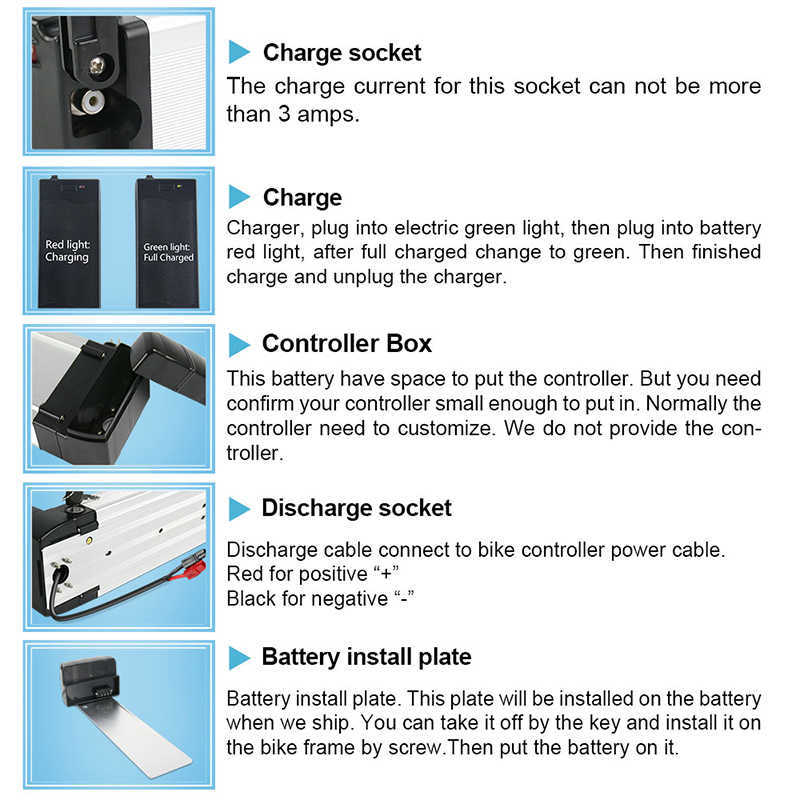 Rack Rack Battery 36V Samsung Panasonic LG 18650 مع أمتعة مزدوجة لـ 2000W 1500W 1000W 750W 500W 24 